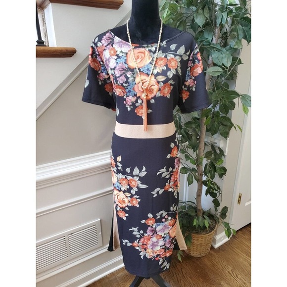 SHEIN Women Black Floral Polyester Round Neck Short Sleeve Knee Length Dress 4XL - Picture 12 of 12